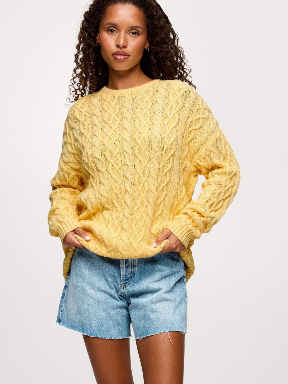 Nuuds Lightweight Cable Cotton Sweater Color Lemon Yellow Womens size Xsmall